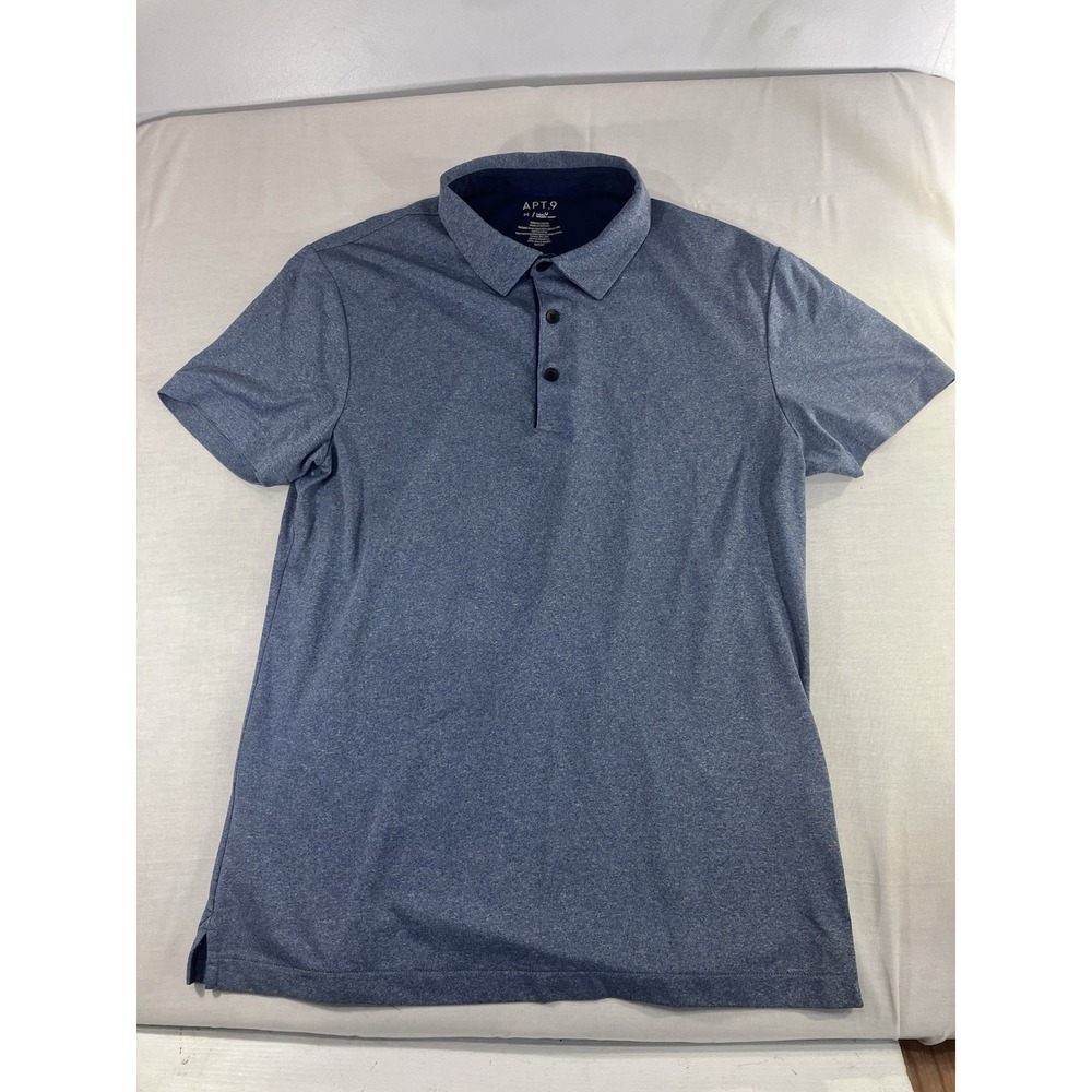 Apt‎ 9 Polo Shirt Men's Medium Heather Grey Short Sleeve Collared Front